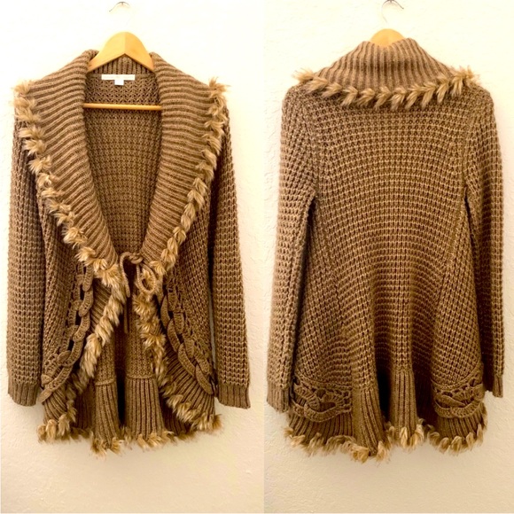 Boston Proper Wool Fringe Shawl Collar Sweater - Picture 1 of 6